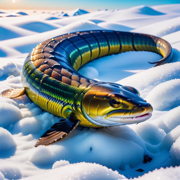 Pic of a sleeping of a eel in the snow