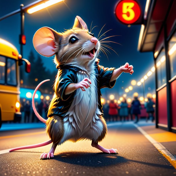 Image of a dancing of a mouse on the bus stop