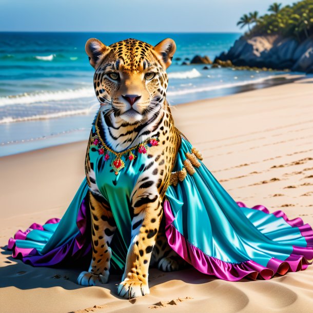 Photo of a jaguar in a dress on the beach