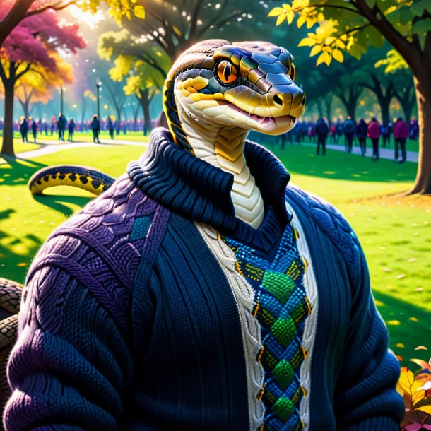 Drawing of a snake in a sweater in the park