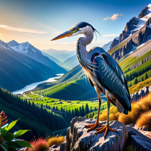 Photo of a heron in a gloves in the mountains