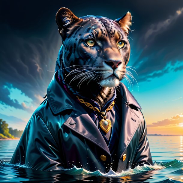 Image of a panther in a coat in the water