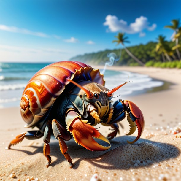 Pic of a smoking of a hermit crab on the beach