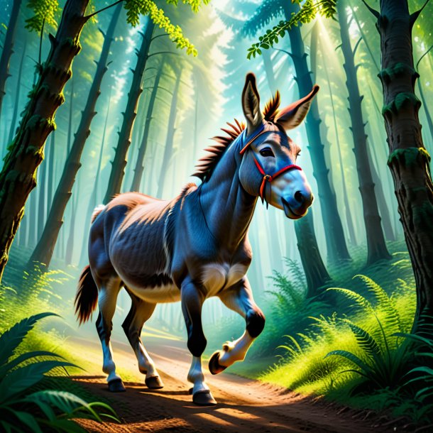 Image of a dancing of a donkey in the forest