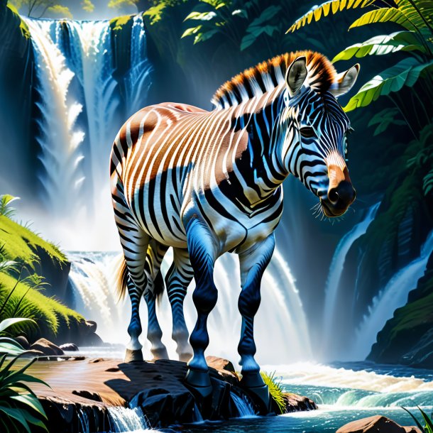 Picture of a zebra in a jeans in the waterfall