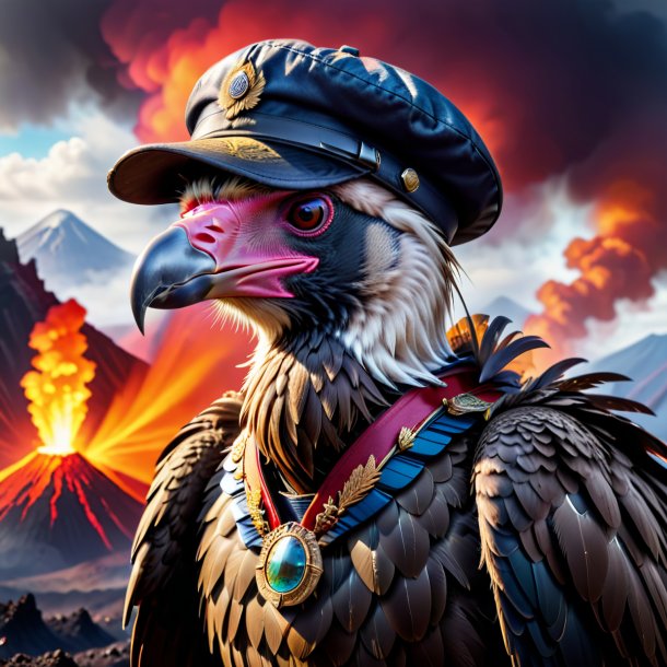 Pic of a vulture in a cap in the volcano