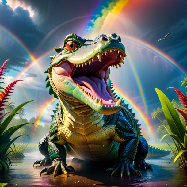 Photo of a threatening of a alligator on the rainbow