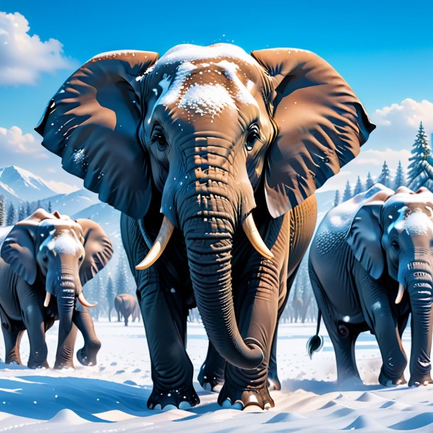 Imagem de uma natação de um elefante na neve