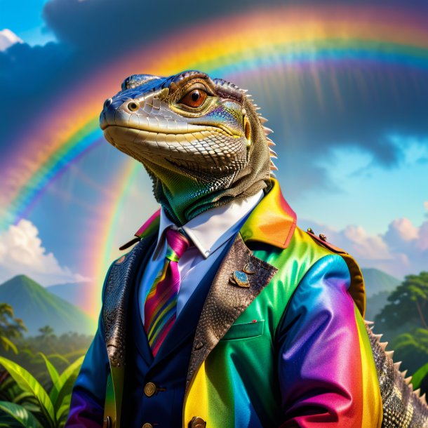 Picture of a monitor lizard in a coat on the rainbow