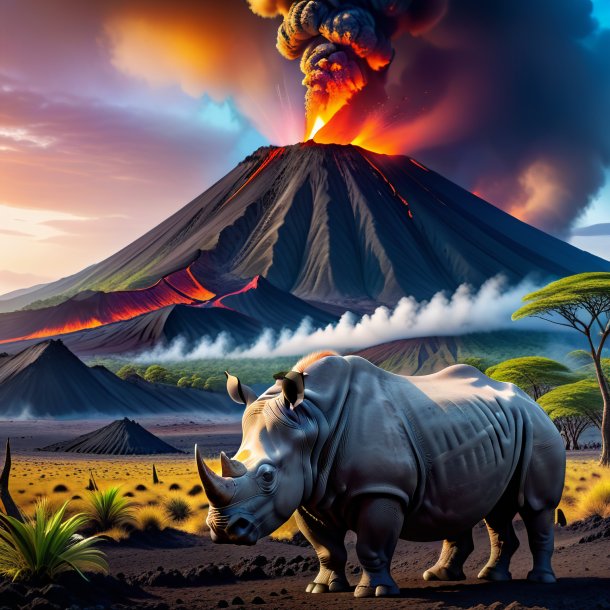 Photo of a waiting of a rhinoceros in the volcano