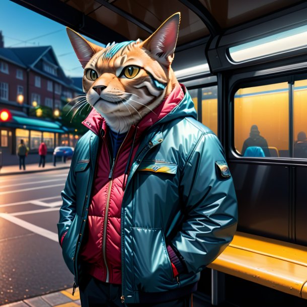 Drawing of a tuna in a jacket on the bus stop