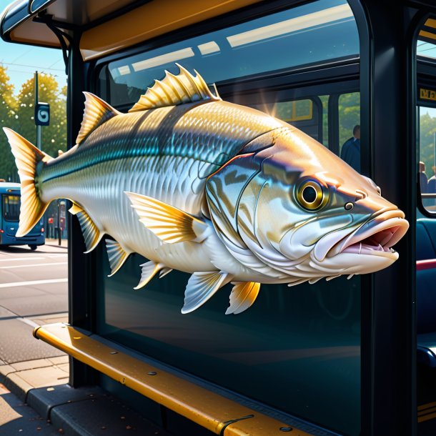 Illustration of a haddock in a belt on the bus stop