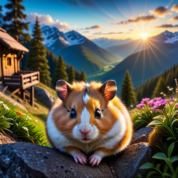 Pic d'un sommeil d'un hamster dans les montagnes