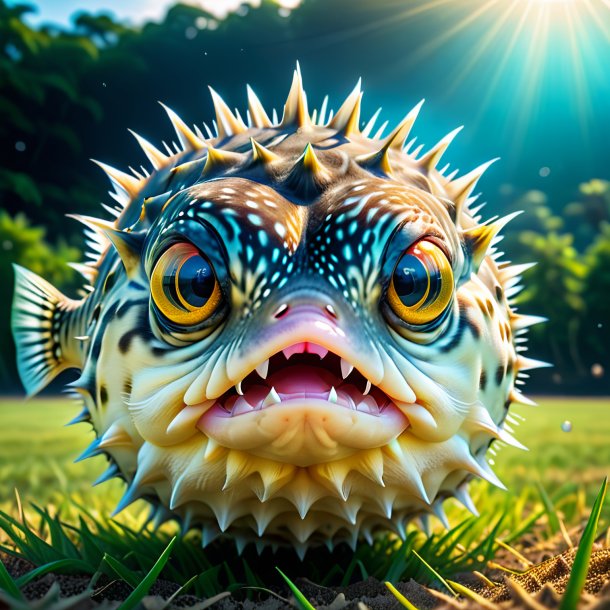 Pic of a angry of a pufferfish on the field