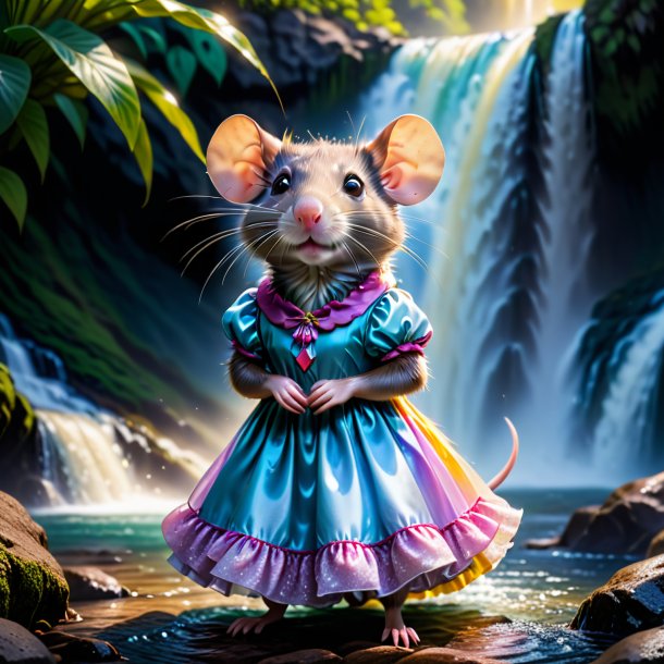 Photo of a rat in a dress in the waterfall