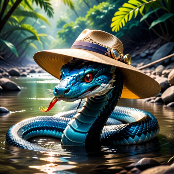 Foto de una cobra en un sombrero en el río