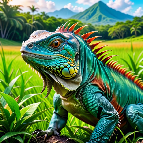 Picture of a drinking of a iguana in the meadow