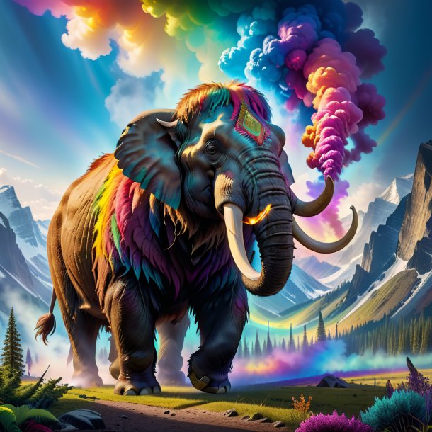 Photo of a smoking of a mammoth on the rainbow