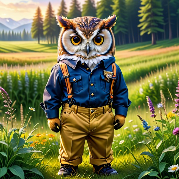 Picture of a owl in a trousers in the meadow