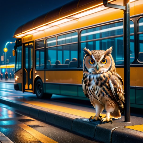 Image of a swimming of a owl on the bus stop