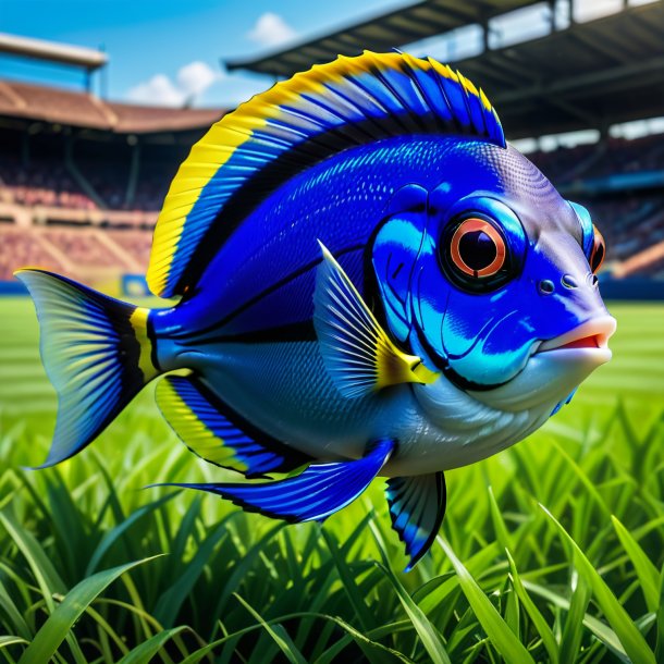 Imagem de um tang azul em um cinto no campo