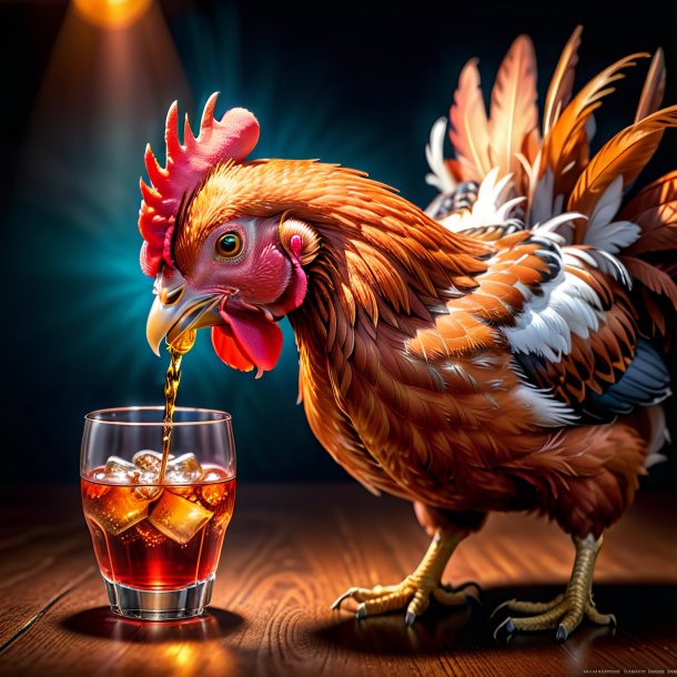 Image of a red drinking hen