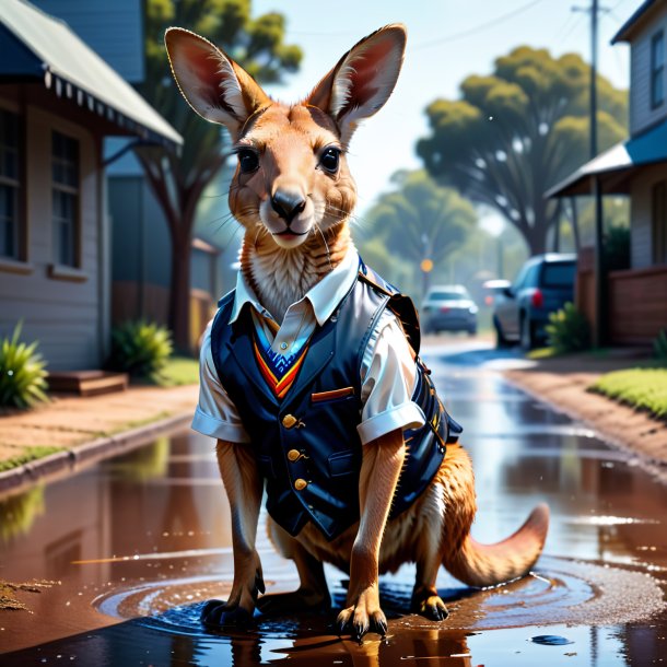 Illustration of a kangaroo in a vest in the puddle