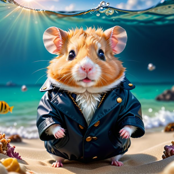 Pic d'un hamster dans un manteau dans la mer