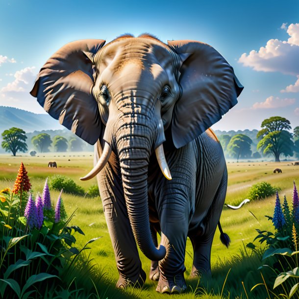 Photo of a elephant in a coat in the meadow