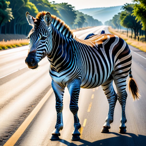 Pic of a zebra in a jeans on the road