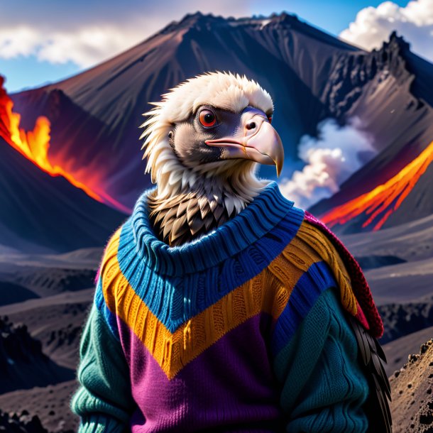 Foto de un buitre en un suéter en el volcán