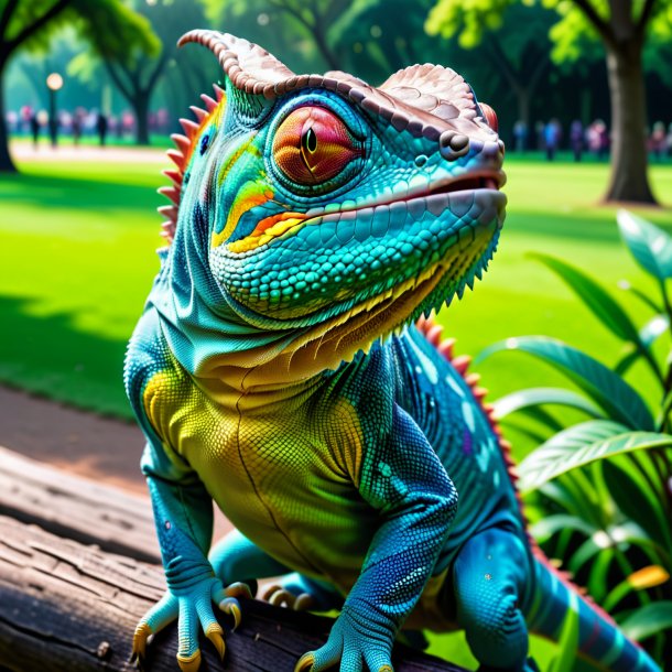 Pic d'une colère d'un caméléon dans le parc