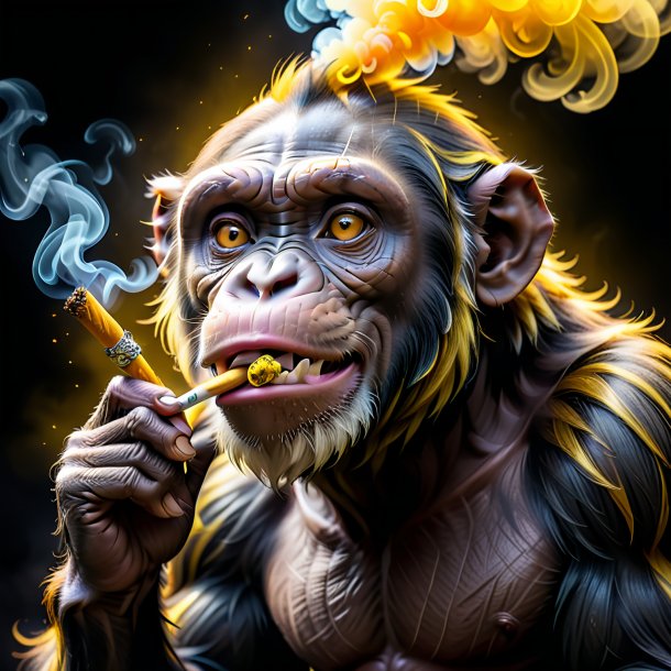 Image of a yellow smoking chimpanzee