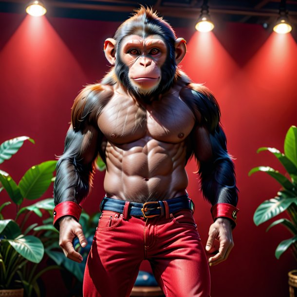 Photo of a monkey in a red jeans