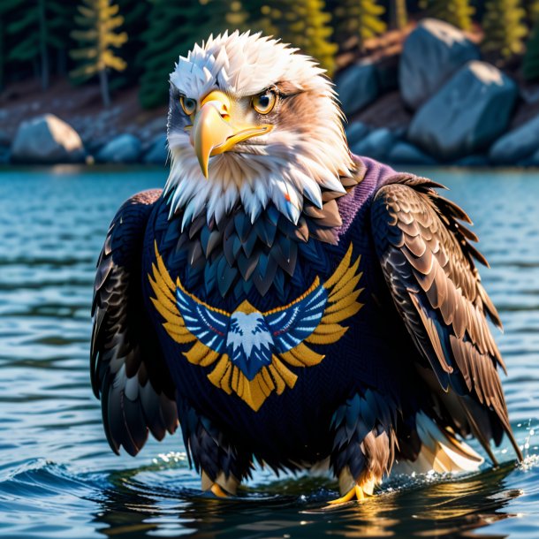 Foto de un águila en un suéter en el agua