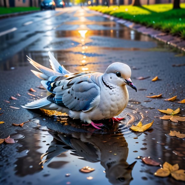 Picture of a crying of a dove in the puddle