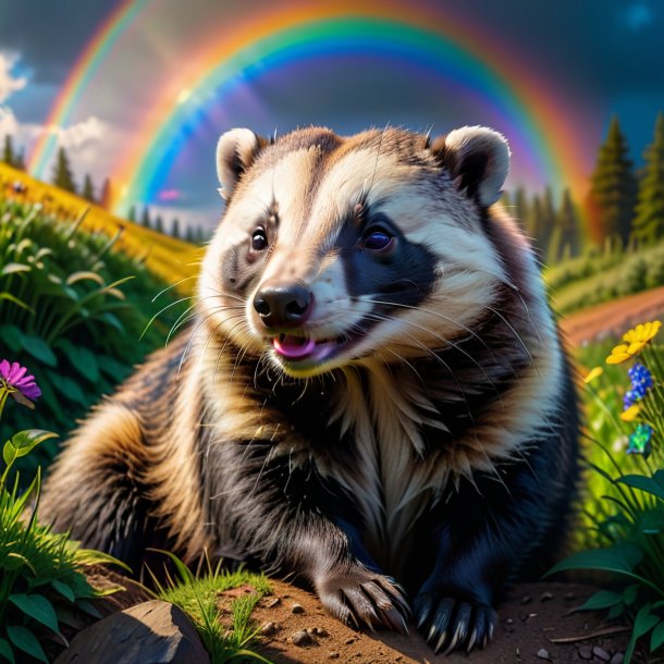 Picture of a resting of a badger on the rainbow