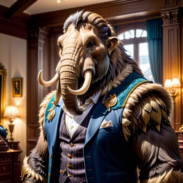 Picture of a mammoth in a vest in the house