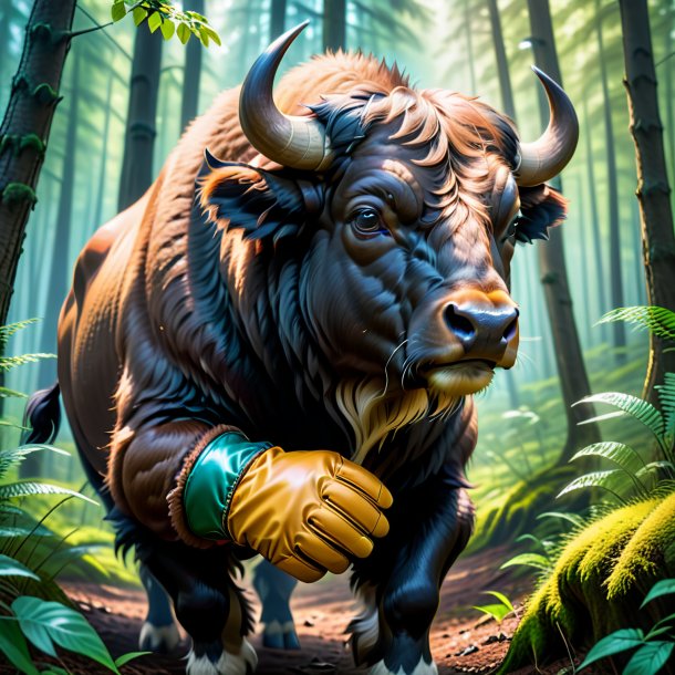 Picture of a buffalo in a gloves in the forest