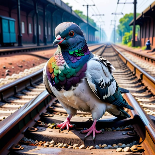 Foto de un llanto de una paloma en las vías del tren