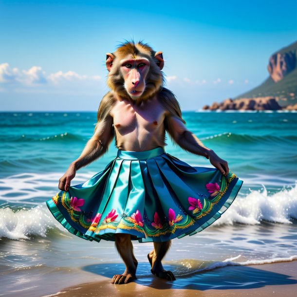 Picture of a baboon in a skirt in the sea