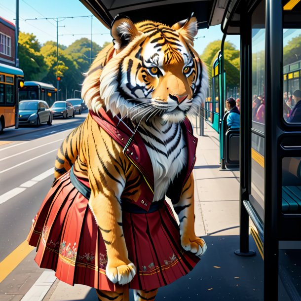 Dibujo de un tigre en una falda en la parada de autobús