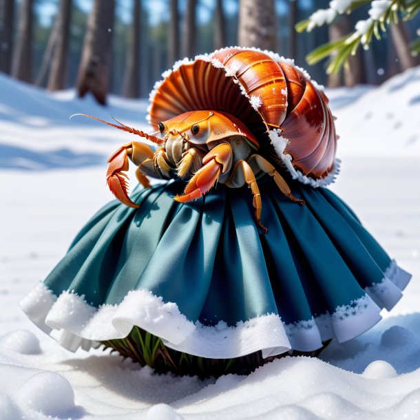 Image of a hermit crab in a skirt in the snow