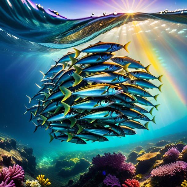 Photo of a swimming of a sardines on the rainbow