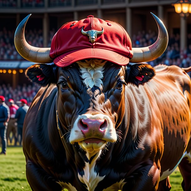 Foto de un toro en una gorra roja