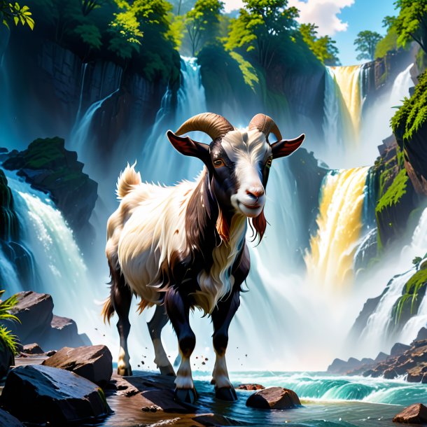 Image of a angry of a goat in the waterfall