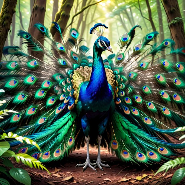 Image of a playing of a peacock in the forest