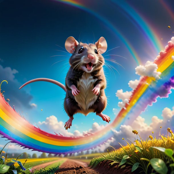 Photo of a jumping of a rat on the rainbow