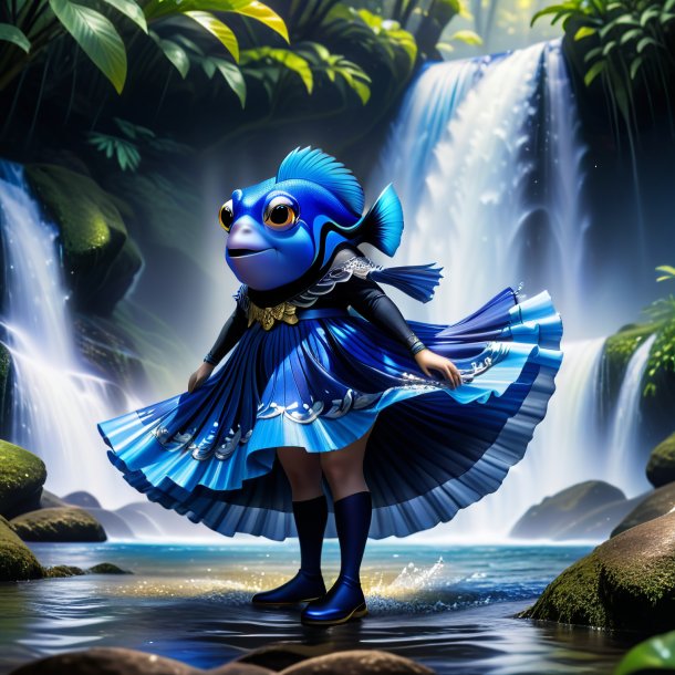 Imagem de um tang azul em uma saia na cachoeira