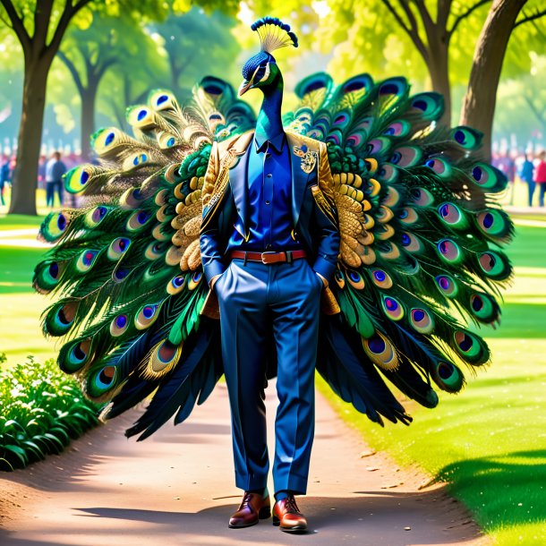 Imagem de um pavão em uma calça no parque